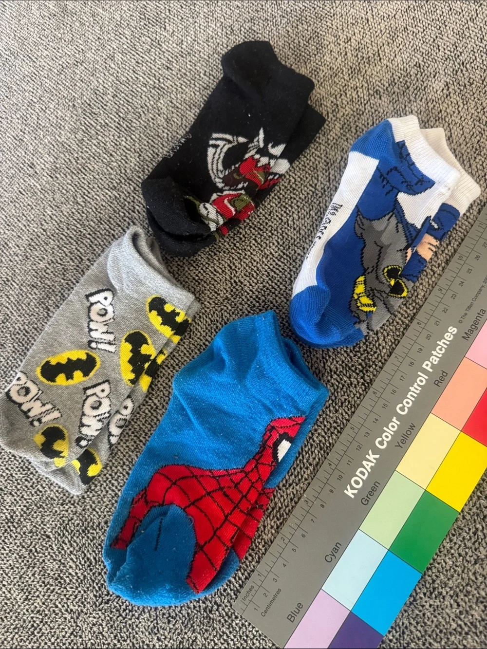 DC Comics Kids Superhero No-Show Socks - Blue, Black, Gray, Yellow